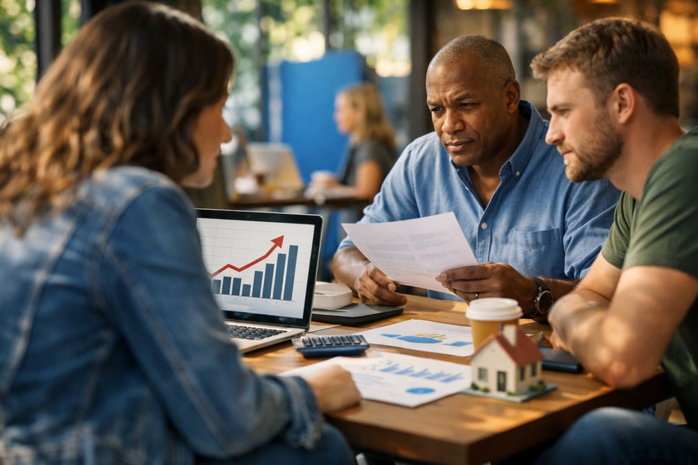 Young professional reading a lease renewal letter in a well-lit living room