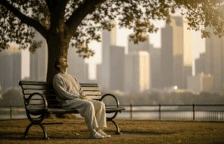 A split-screen view showing a neat corporate desk on the left and a creative, slightly chaotic workspace on the right, connected by a clock in the center.